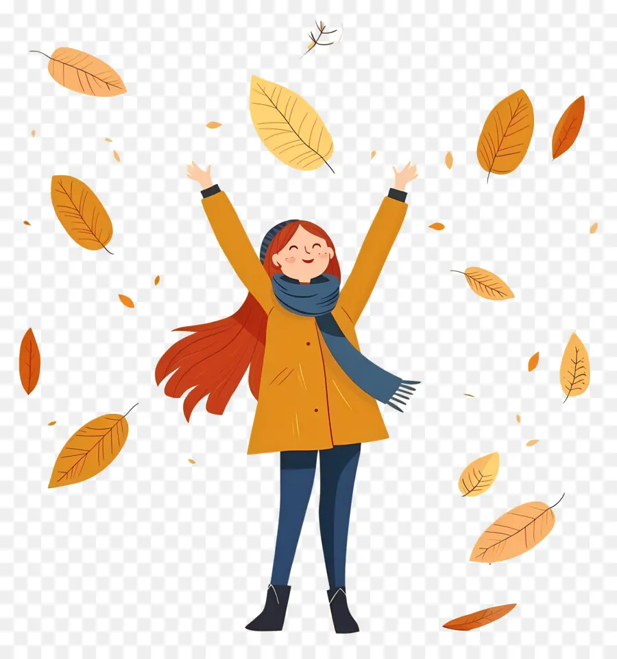 Fond D'automne，Fille Avec Des Feuilles D'automne PNG