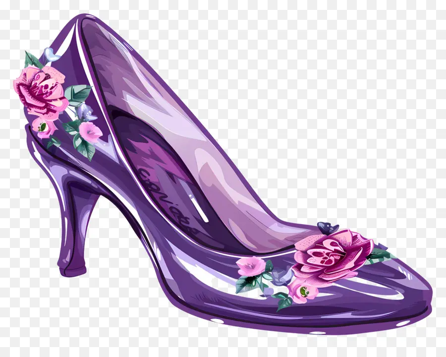 Chaussure à Talons Aiguilles，Chaussures à Fleurs Violettes PNG