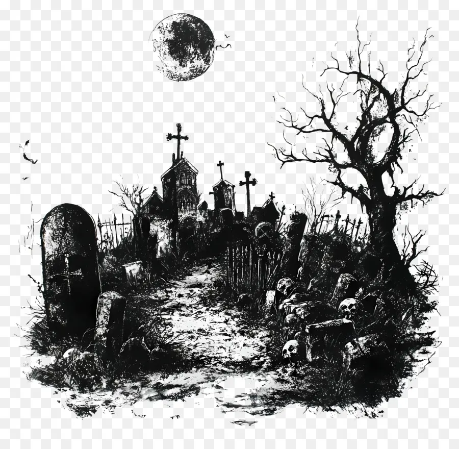 Cimetière D'halloween，Cimetière Effrayant PNG