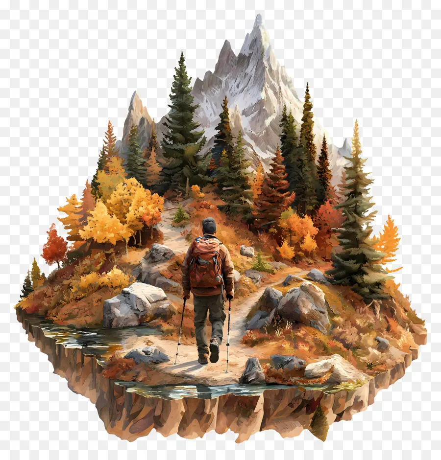 Randonnée En Automne，Randonneur Sur La Montagne PNG