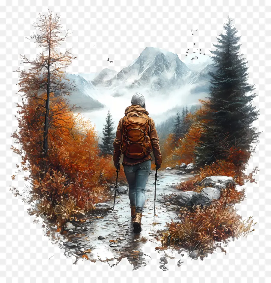 Hiking In Fall，Hiker In Mountains PNG