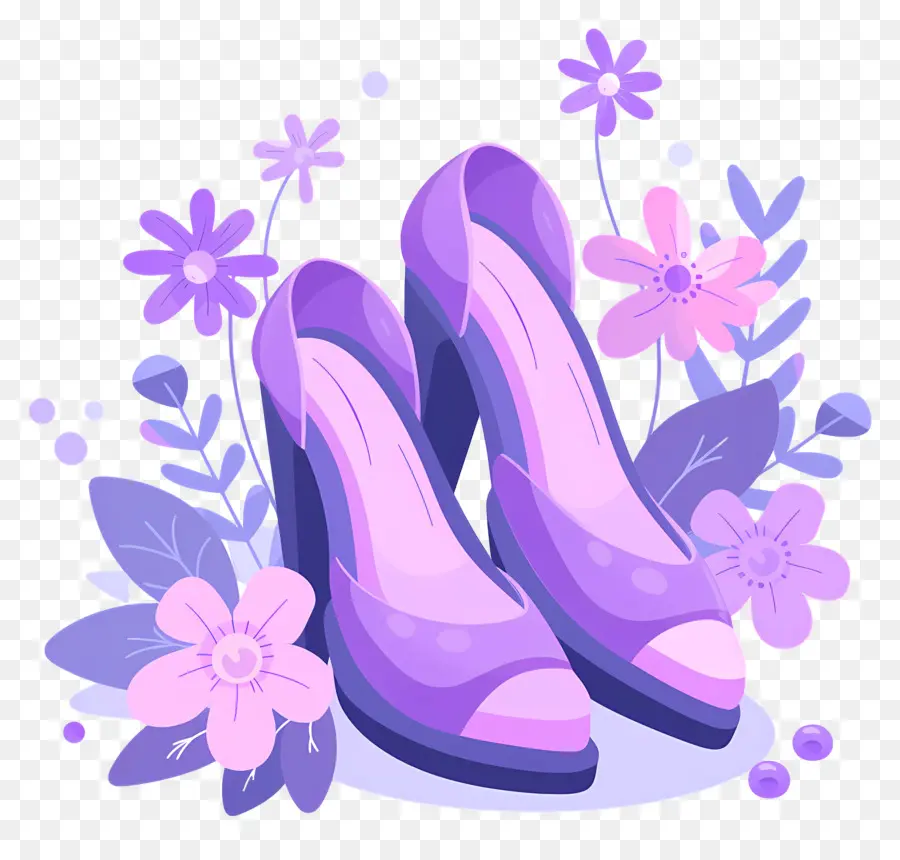 Chaussure à Talons Aiguilles，Chaussures Violettes à Fleurs PNG