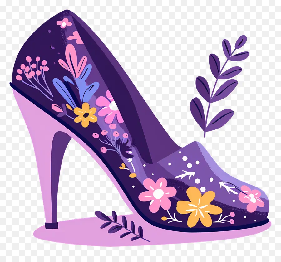 Chaussure à Talons Aiguilles，Talon Haut Fleuri PNG