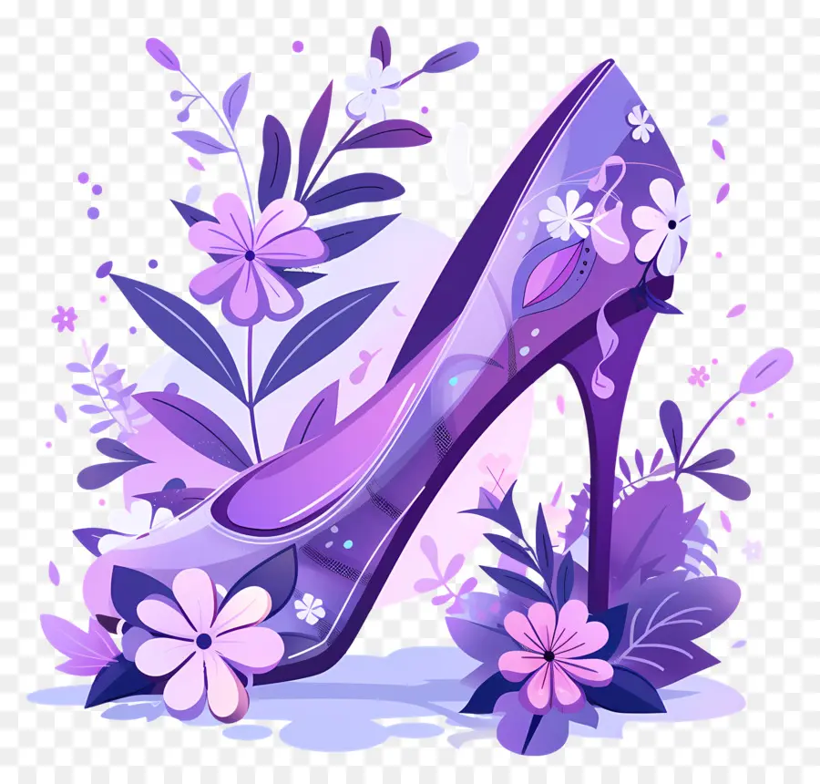 Chaussure à Talons Aiguilles，Chaussure à Fleurs Violette PNG