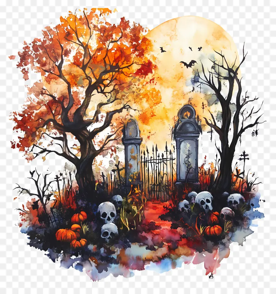 Cimetière D'halloween，Cimetière Effrayant PNG