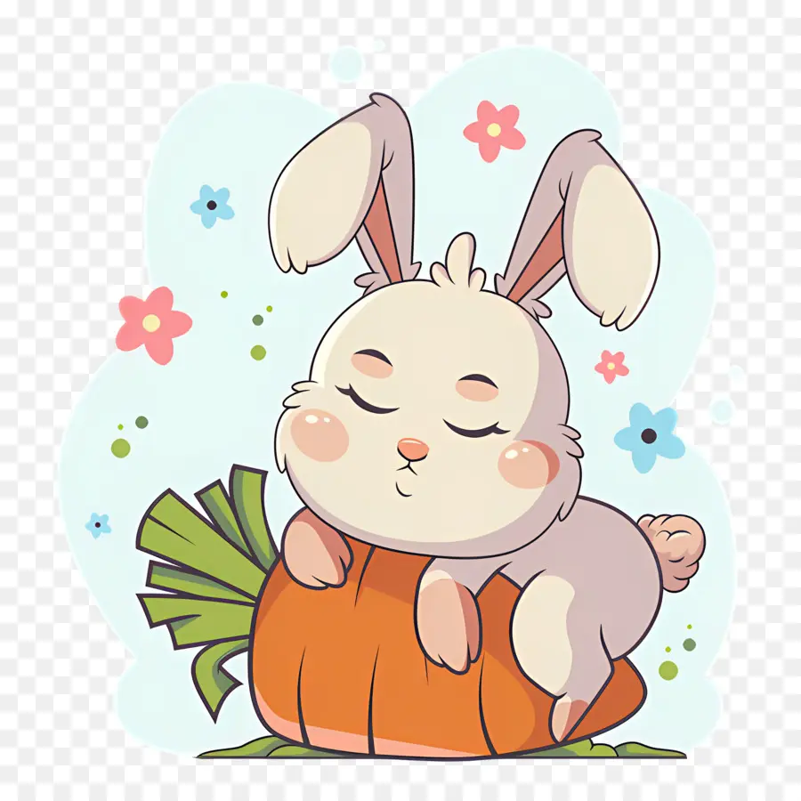 Lapin De Dessin Animé，Lapin Mignon Avec Carotte PNG