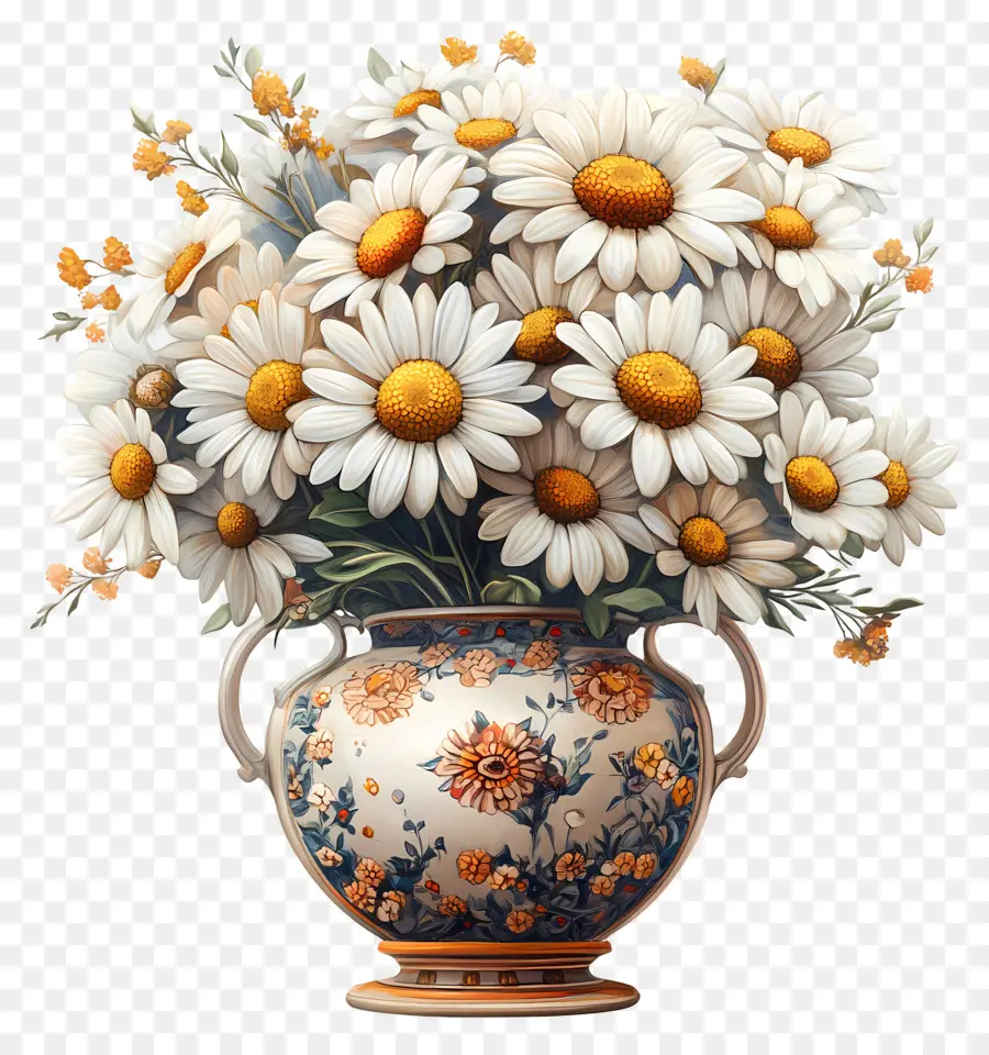 Vase Marguerite，Marguerites Blanches Dans Un Vase Floral PNG