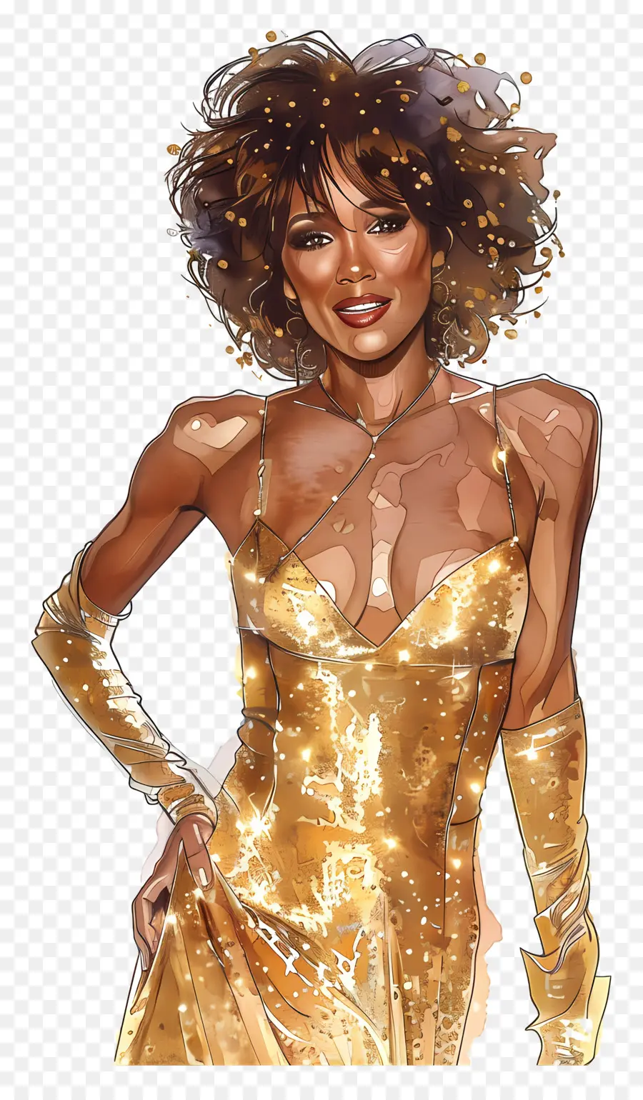 Whitney Houston，Femme En Robe Dorée PNG