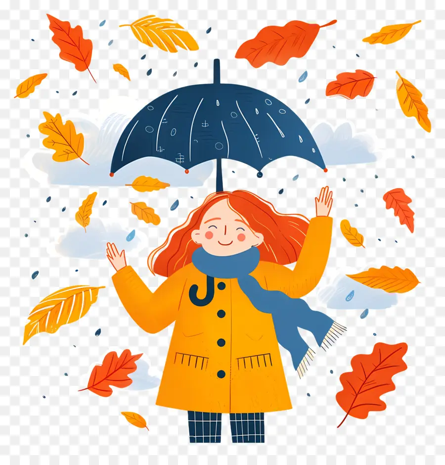 Fond D'automne，Fille Avec Parapluie PNG