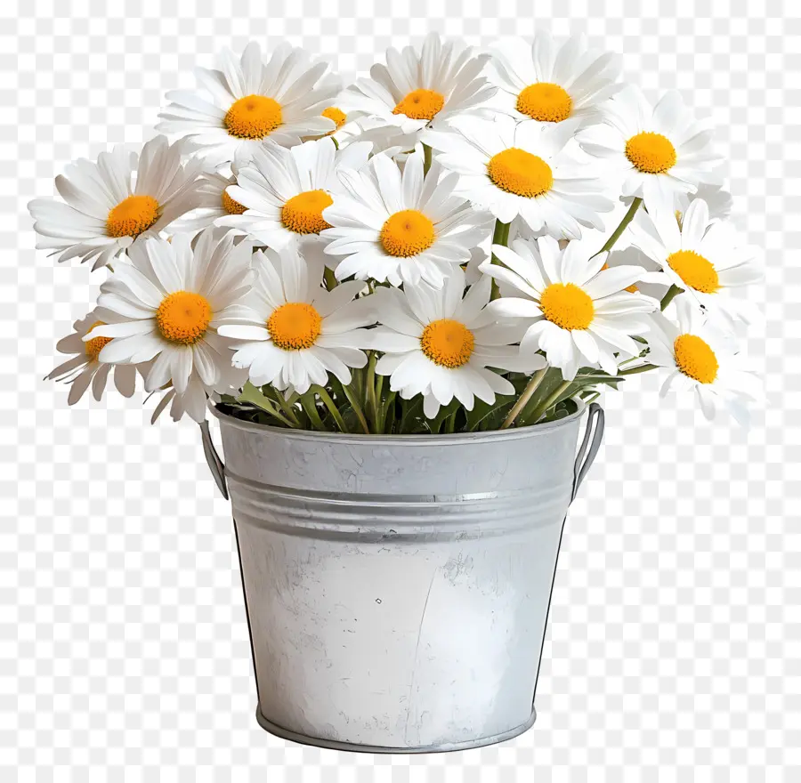 Marguerites，Marguerites Blanches En Pot Bleu PNG