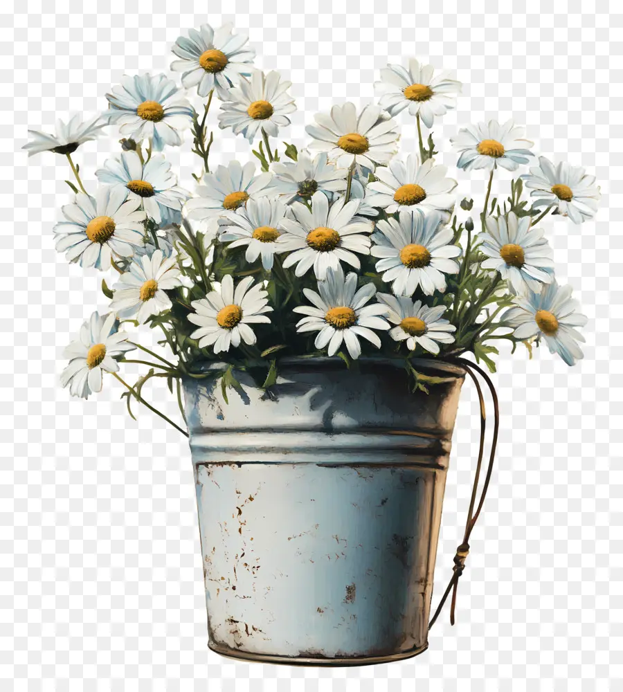 Marguerites，Marguerites Blanches En Pot Bleu PNG