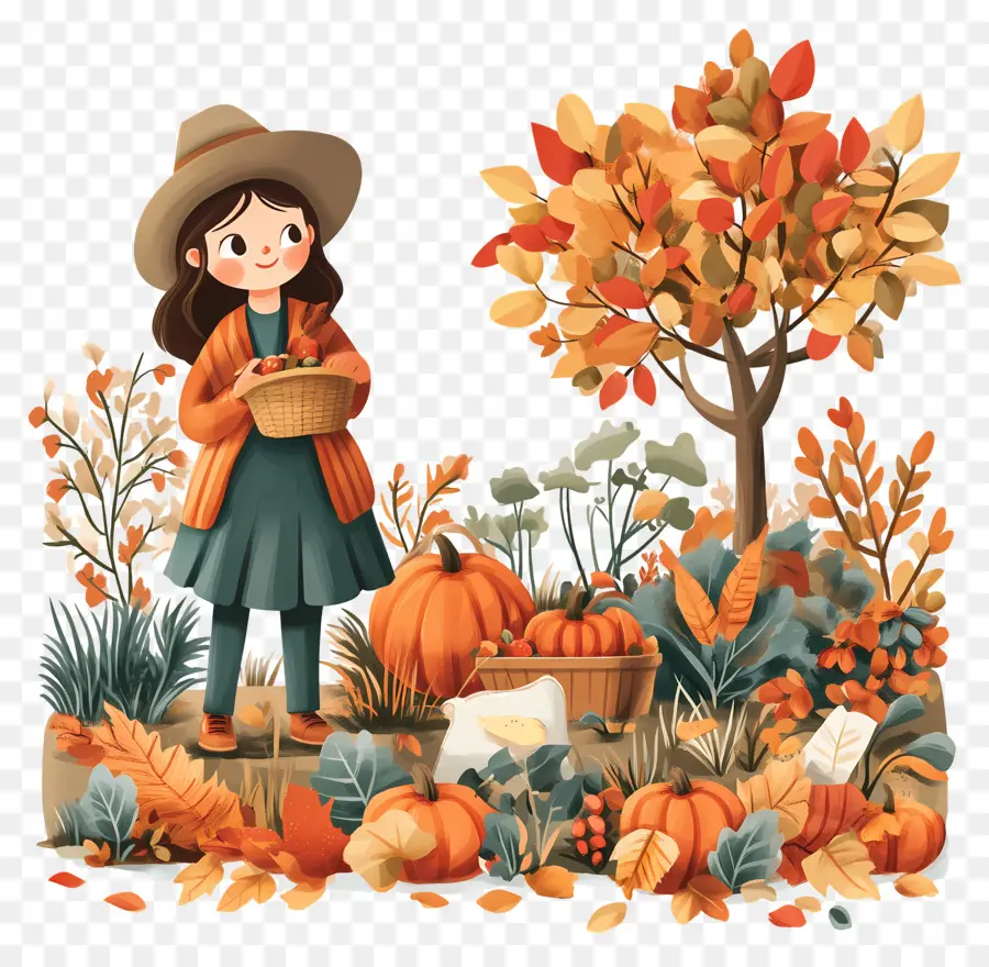 Jardin D'automne，Fille D'automne PNG