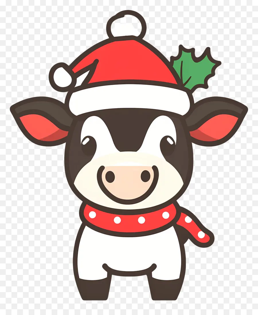 Vache De Noël，Visage De Vache Avec Chapeau De Père Noël PNG