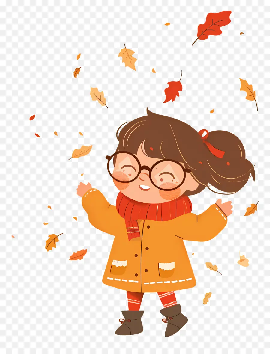 Fond D'automne，Fille Avec Des Feuilles PNG