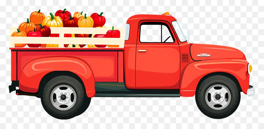 Camion Citrouille，Camion Rouge Avec Des Citrouilles PNG