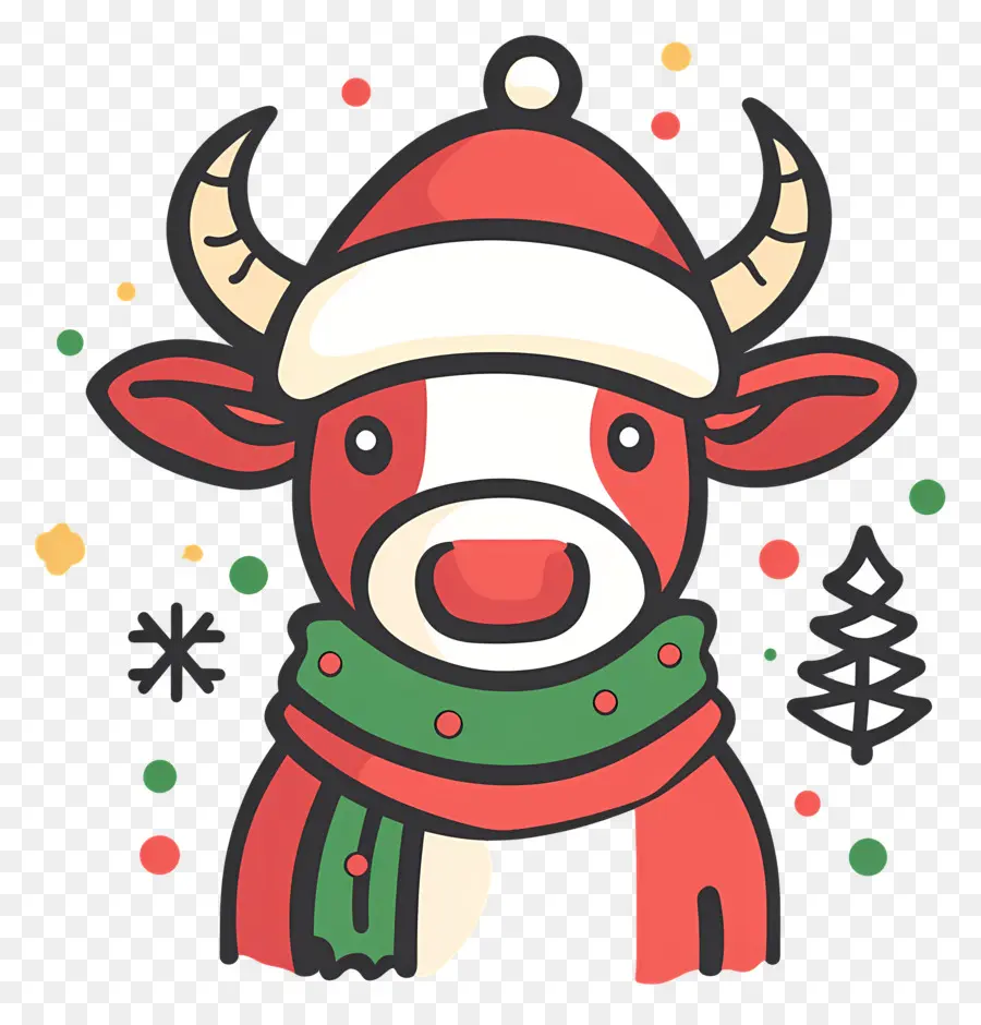 Vache De Noël，Vache Rouge Avec Chapeau De Père Noël PNG