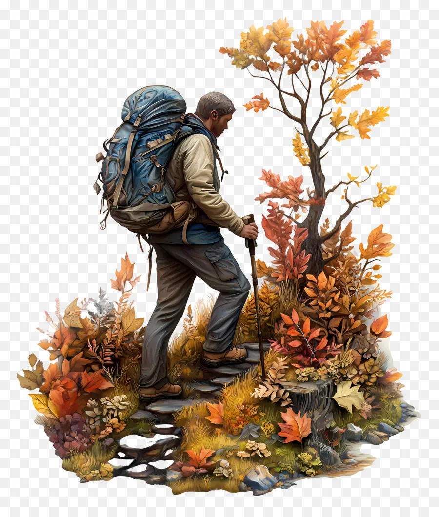 Randonnée En Automne，Randonneur En Forêt PNG