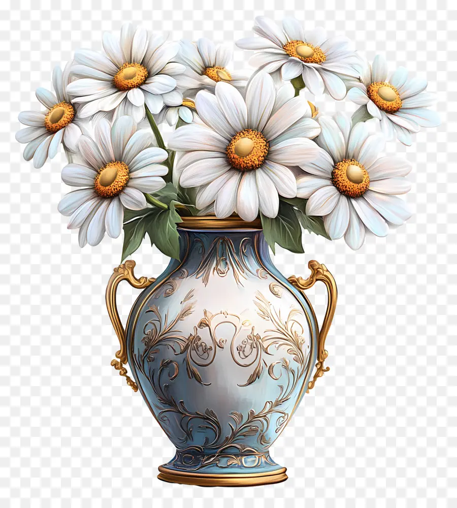 Vase Marguerite，Marguerites Blanches Dans Un Vase Floral PNG