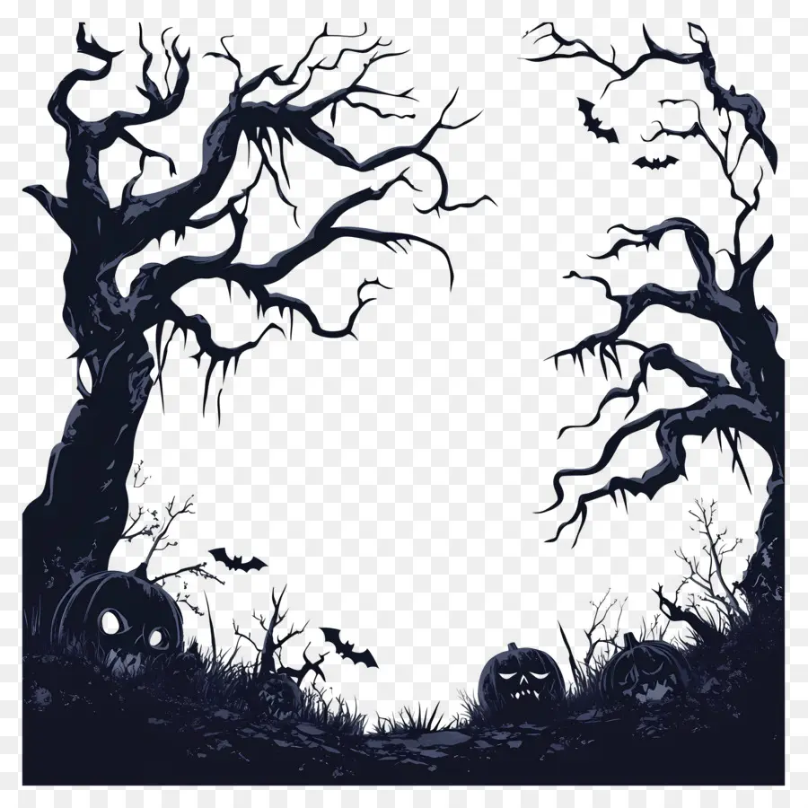 Modèle De Bannière D'halloween，Arbres Effrayants PNG