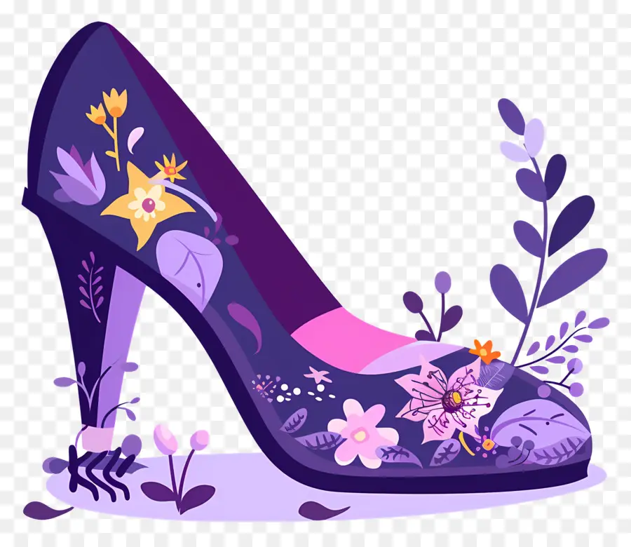 Chaussure à Talons Aiguilles，Talon Haut Fleuri PNG