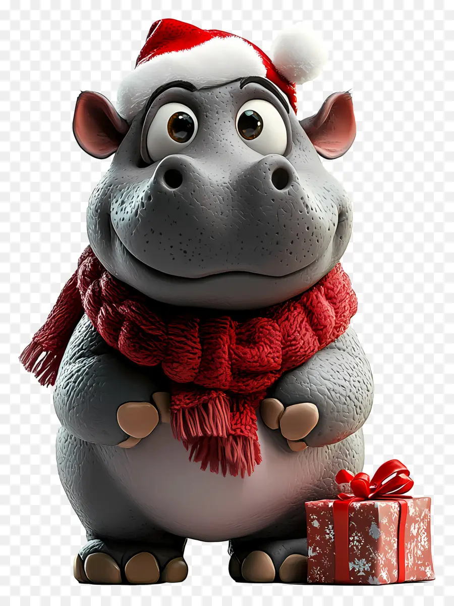 Hippopotame De Noël，Hippopotame Avec Bonnet De Noel PNG