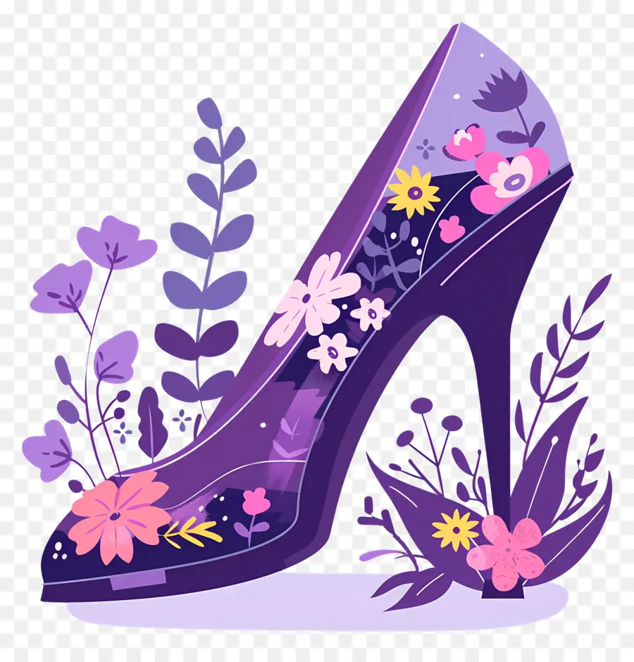 Chaussure à Talons Aiguilles，Talon Haut Fleuri PNG