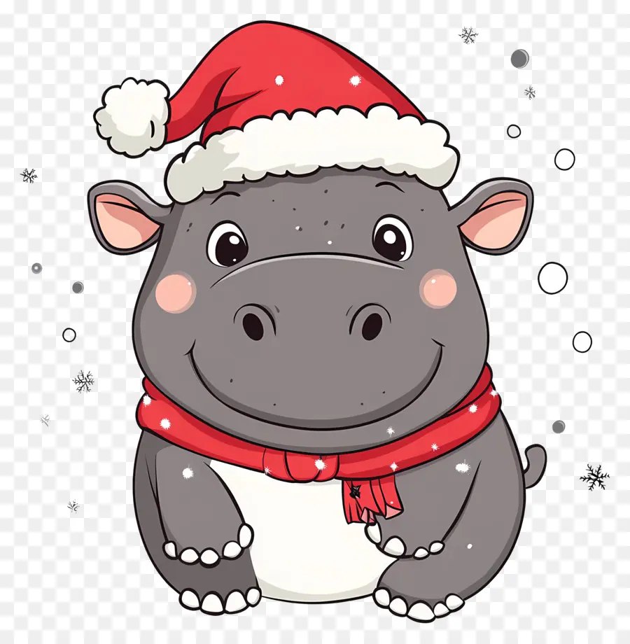 Hippopotame De Noël，Hippopotame De Dessin Animé Avec Bonnet De Noel PNG