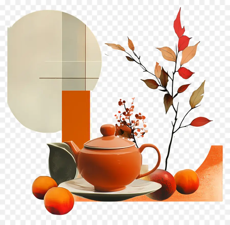 Thé De L'après Midi D'automne，Théière Et Fruits PNG