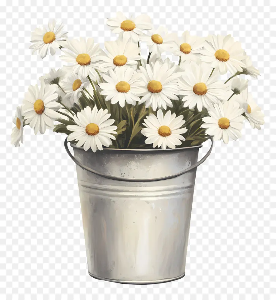 Marguerites，Marguerites Blanches En Pot Bleu PNG