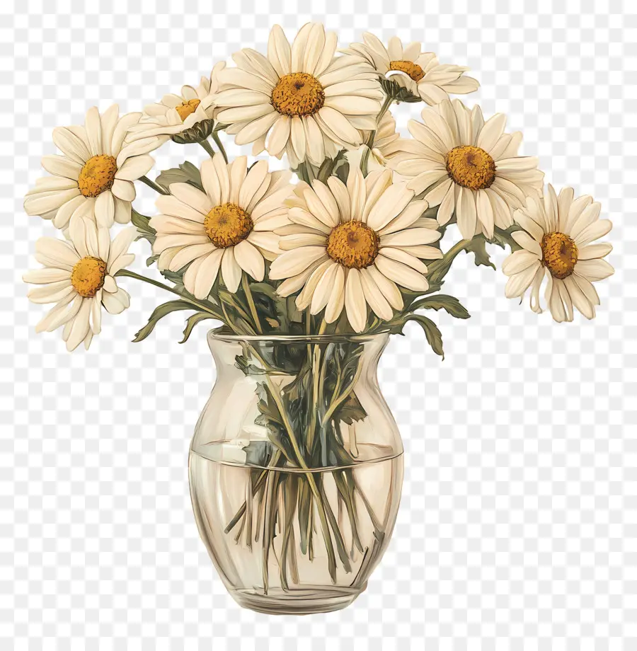 Vase Marguerite，Marguerites Blanches Dans Un Vase En Verre PNG