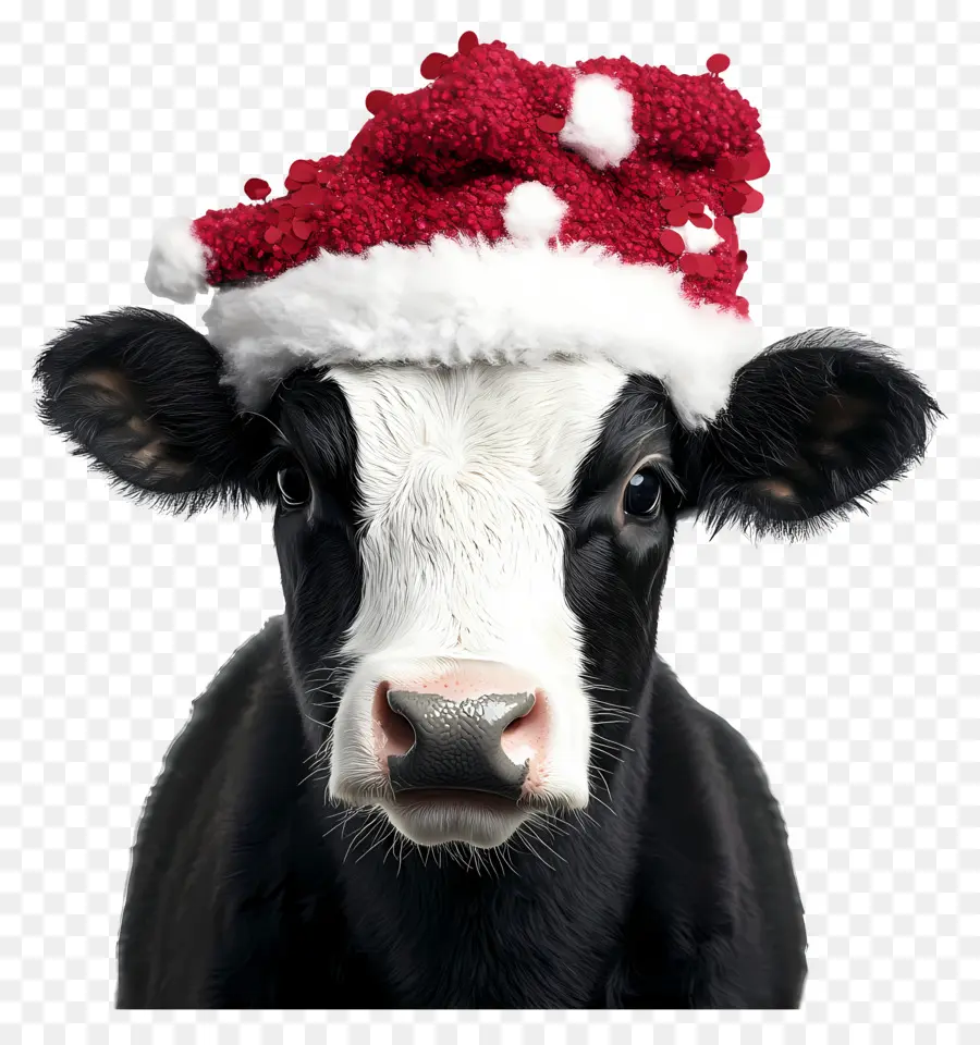 Vache De Noël，Vache Avec Bonnet De Noel PNG