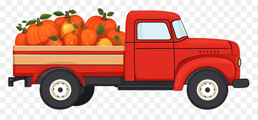 Camion Citrouille，Camion Rouge Avec Des Citrouilles PNG