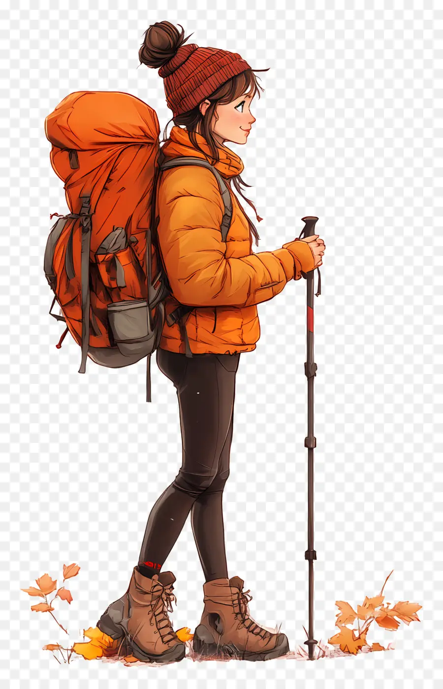 Randonnée En Automne，Randonneur En Veste Orange PNG