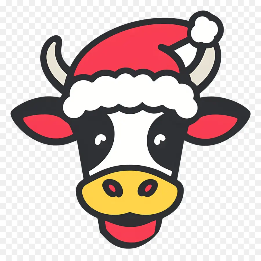 Vache De Noël，Visage De Vache Avec Chapeau De Père Noël PNG