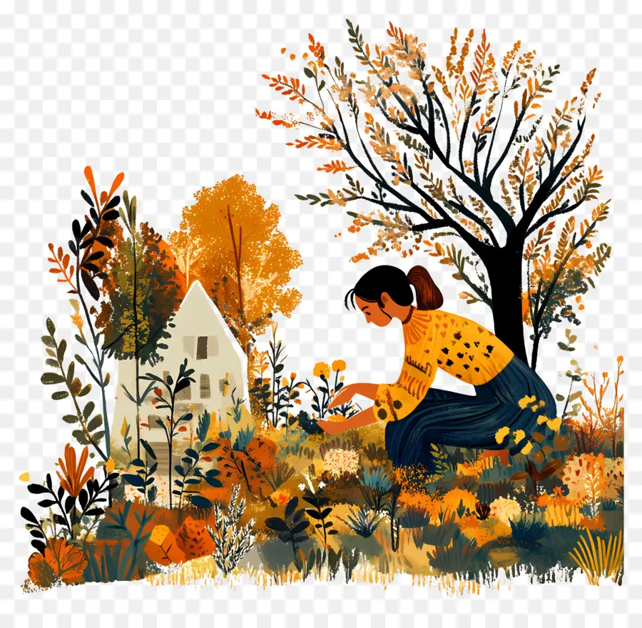 Jardin D'automne，Femme PNG