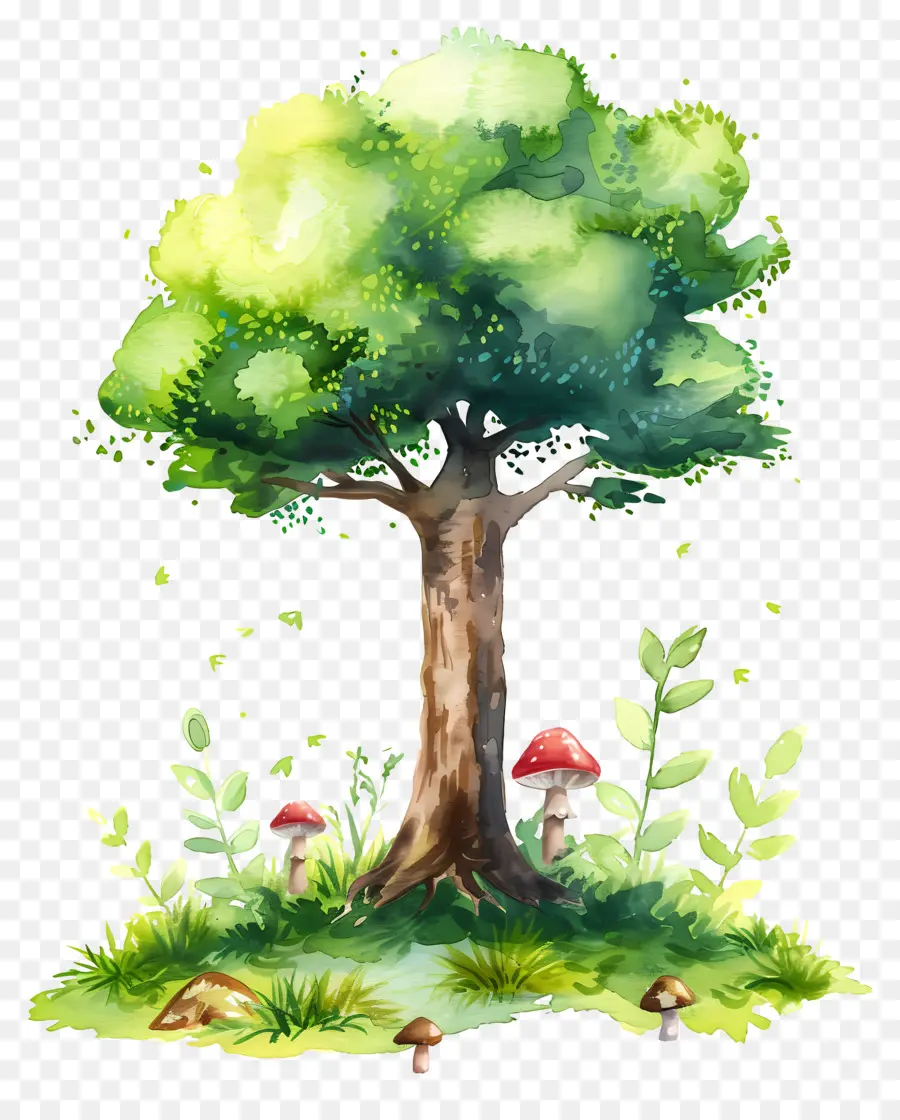 Arbre Aquarelle，Arbre Et Champignons PNG