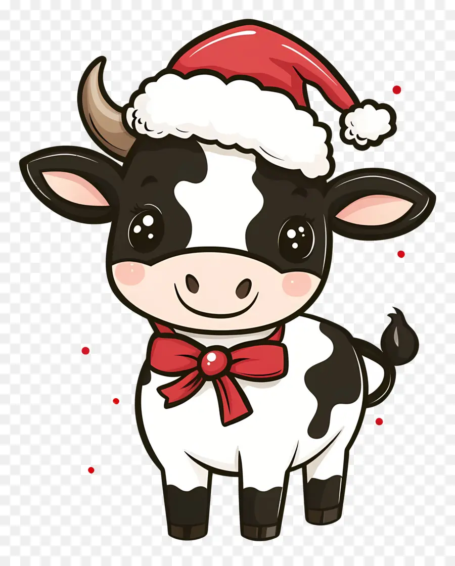 Vache De Noël，Visage De Vache Avec Chapeau De Père Noël PNG