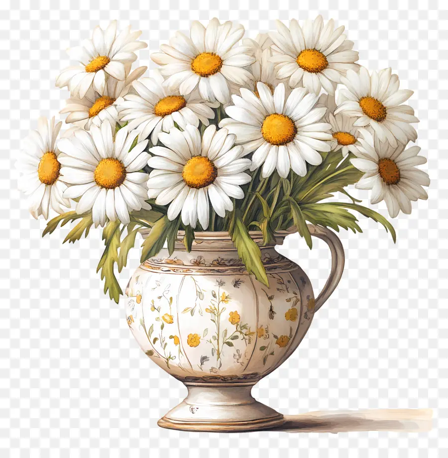 Vase Marguerite，Marguerites Blanches Dans Un Vase Floral PNG