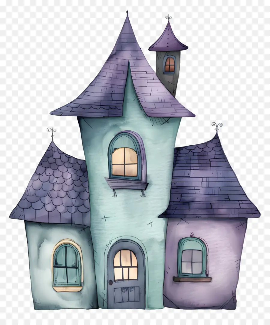 Maison Hantée Aquarelle，Maison De Dessin Animé PNG