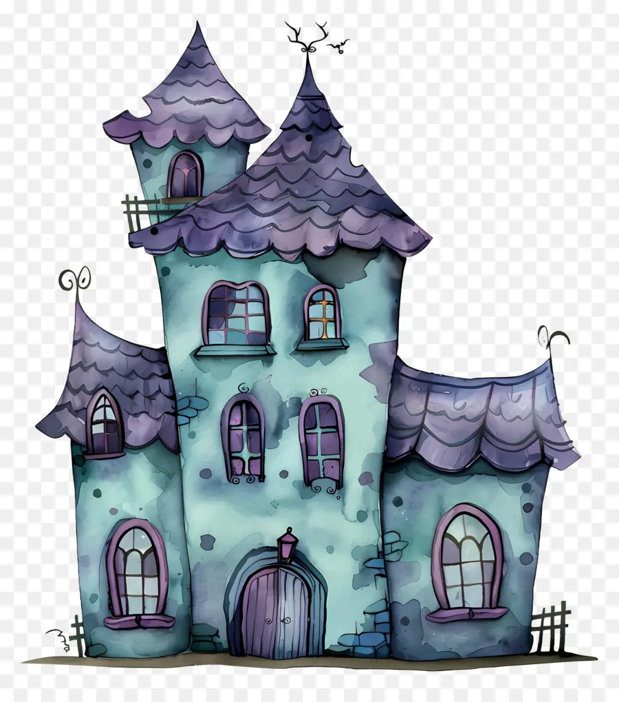 Maison Hantée Aquarelle，Maison De Dessin Animé PNG