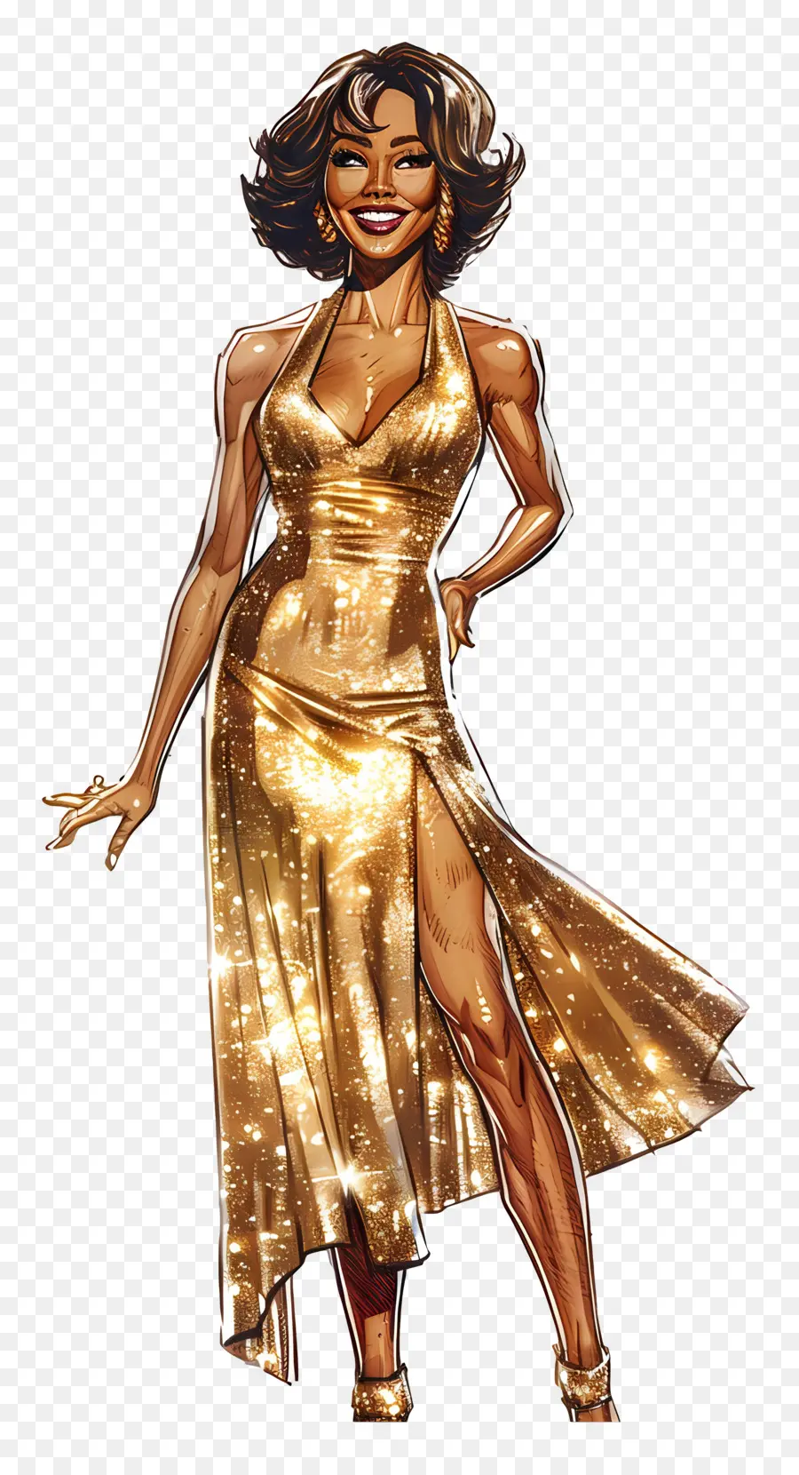 Whitney Houston，Femme En Robe Dorée PNG