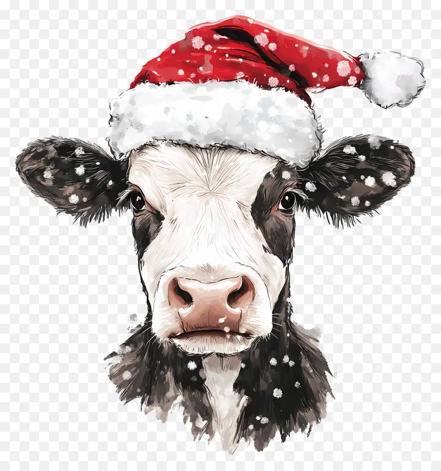 Vache De Noël，Vache Avec Bonnet De Noel PNG