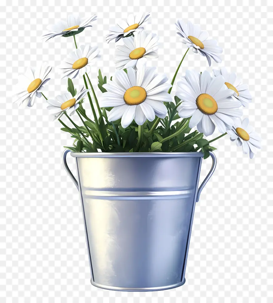 Marguerites，Marguerites Blanches En Pot Bleu PNG