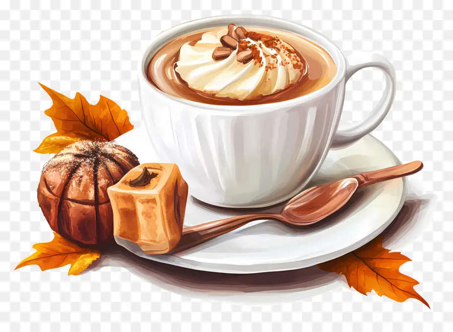 Thé De L'après Midi D'automne，Tasse à Café Avec Feuilles D'automne PNG