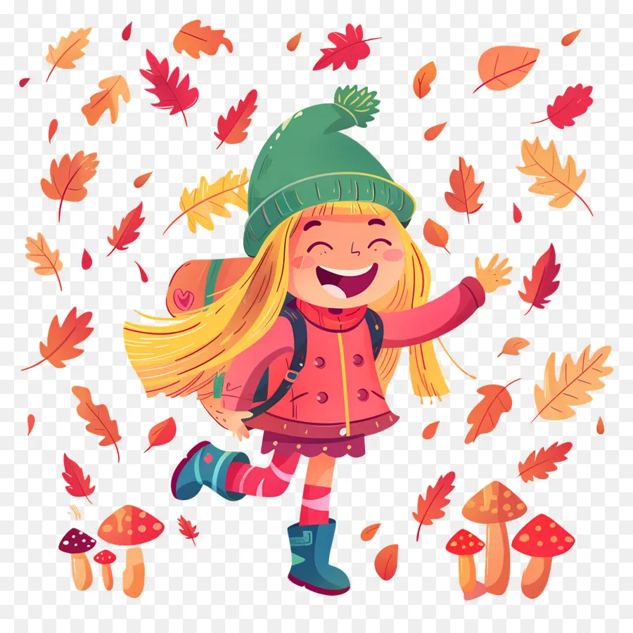 Fond D'automne，Fille Sautant Avec Des Feuilles PNG