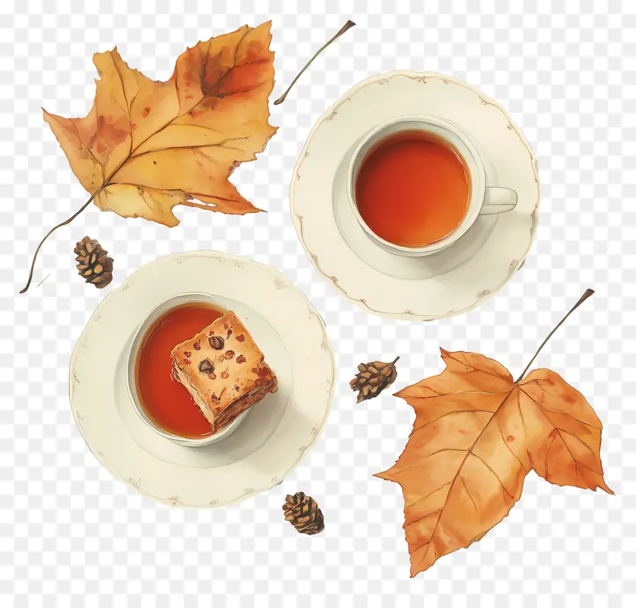 Thé De L'après Midi D'automne，Thé Et Feuilles PNG