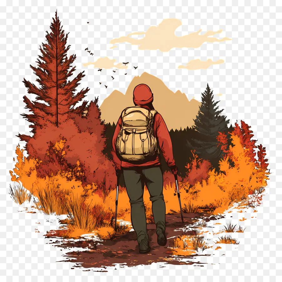 Randonnée En Automne，Randonneur En Montagne PNG