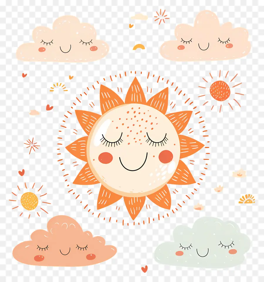 Soleil Kawaii，Soleil Et Nuages PNG