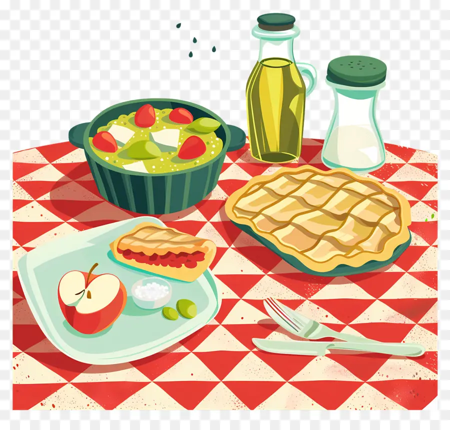 Table De Pique Nique，Tarte Et Salade PNG