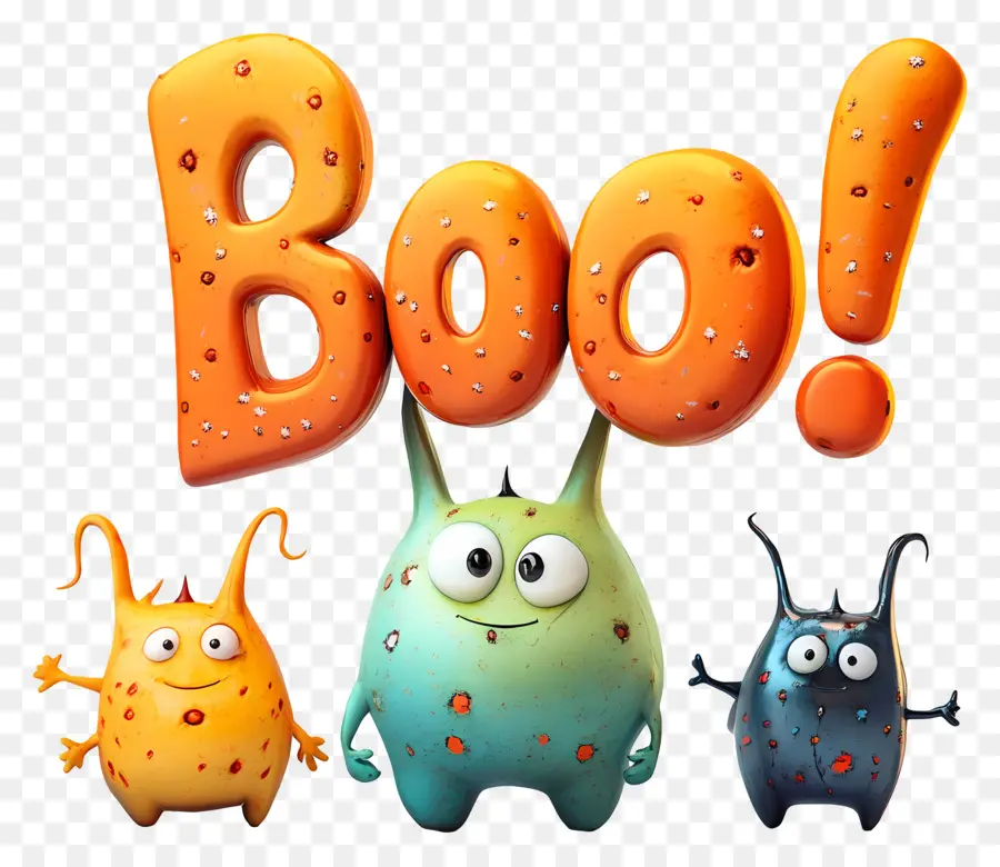 Bouh D'halloween，Boo Text Avec Des Monstres PNG